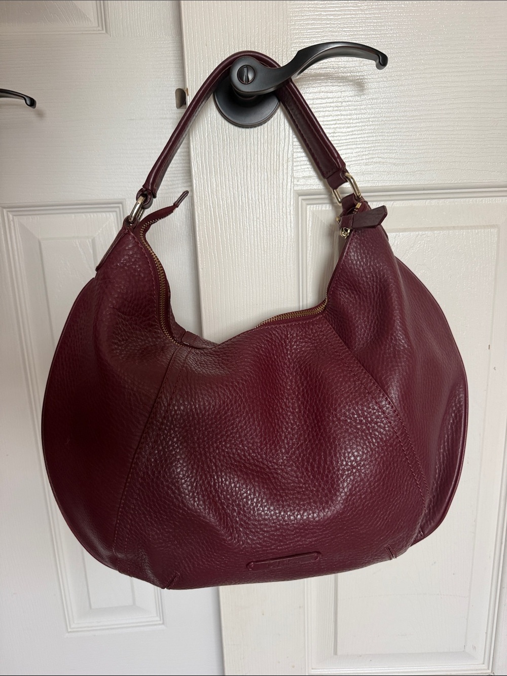 Cole Haan Burgundy Oxblood Pebbled Leather Zip Pocket Hobo Bag